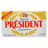 Масло кислосливочное несоленое 82% President 200 г