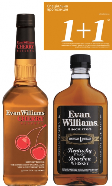 Акційний набір: лікер Evan Williams Cherry + бурбон Evan Williams Black 0,75 л + 0,375 л