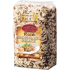 Рис коричневый+красный+черный Worlds Rice 500 г