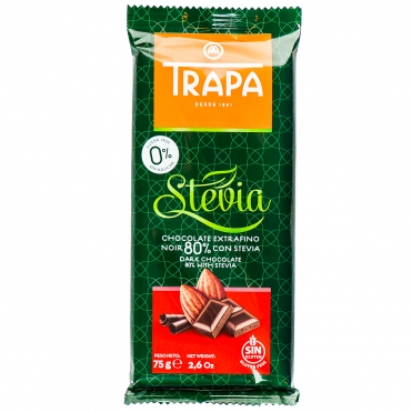 Шоколад чорний 80% зі стевією Trapa Stevia 75 г