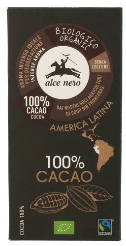 Шоколад екстра чорний 100% Fairtrade America Latina Alce Nero 50 г