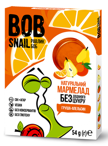 Мармелад натуральний фруктовий Груша-Апельсин Bob Snail 54 г