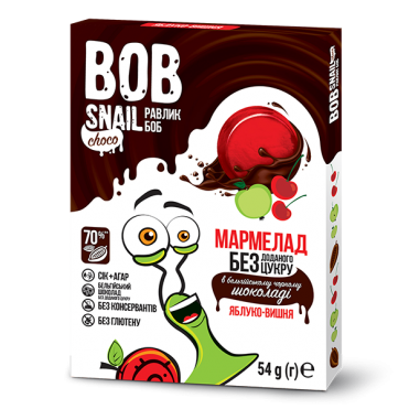 Мармелад натуральный Яблоко-Вишня в бельгийском черном шоколаде Bob Snail 54 г