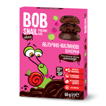 Конфеты натуральные Яблочно-Малиновые в черном шоколаде Bob Snail 60 г